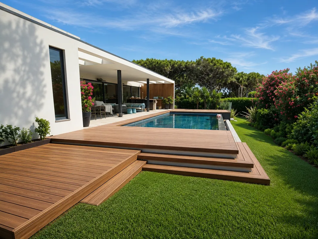 Deck exterior em madeira na Quinta da Marinha