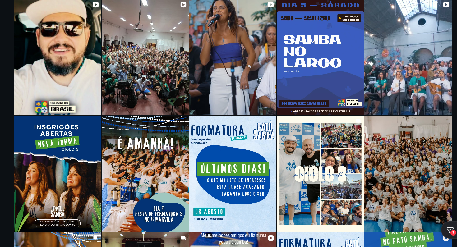 Publicações da comunidade Patú Sambá no Instagram
